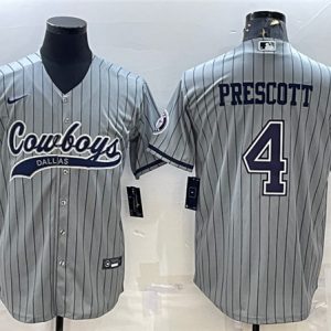 Men Dallas Cowboys #4 Dak Prescott Gray With Patch Cool Base Stitched Baseball Jersey