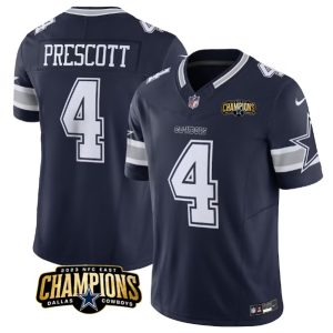 Men Dallas Cowboys #4 Dak Prescott Navy 2023 F.U.S.E. NFC East Champions Patch Football Stitched Jersey