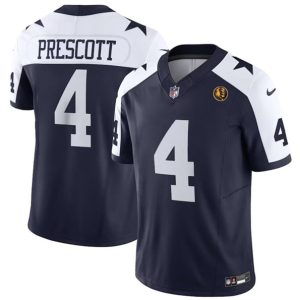 Men Dallas Cowboys #4 Dak Prescott Navy 2023 F.U.S.E. With John Madden Patch Vapor Limited Football Stitched Jersey