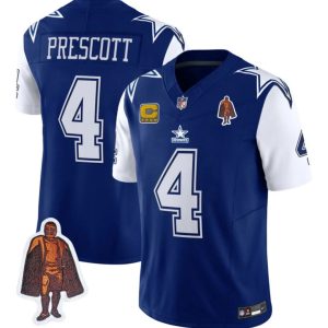 Men Dallas Cowboys #4 Dak Prescott Navy 2023 F.U.S.E. With Walter Payton Patch And 4-star Patch Vapor Limited Football Stitched Jersey