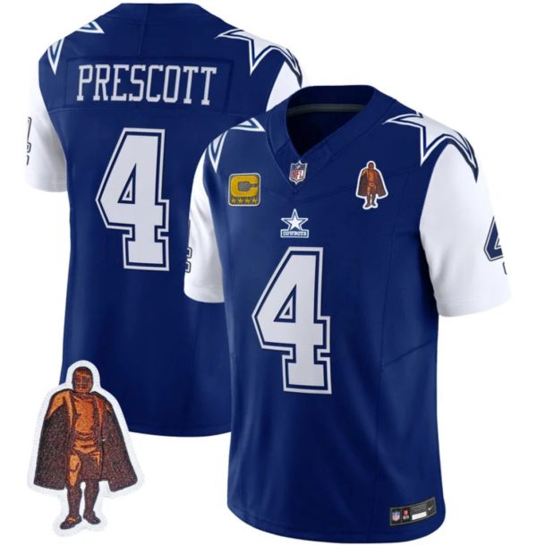 Men Dallas Cowboys #4 Dak Prescott Navy 2023 F.U.S.E. With Walter Payton Patch And 4-star Patch Vapor Limited Football Stitched Jersey