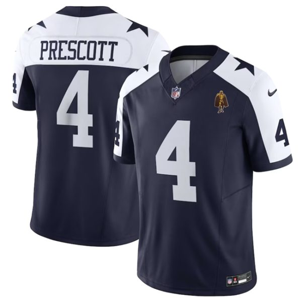 Men Dallas Cowboys #4 Dak Prescott Navy 2023 F.U.S.E. With Walter Payton Patch Thanksgiving Limited Football Stitched Jersey