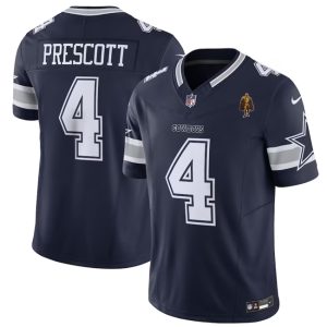 Men Dallas Cowboys #4 Dak Prescott Navy 2023 F.U.S.E. With Walter Payton Patch Vapor Limited Football Stitched Jersey