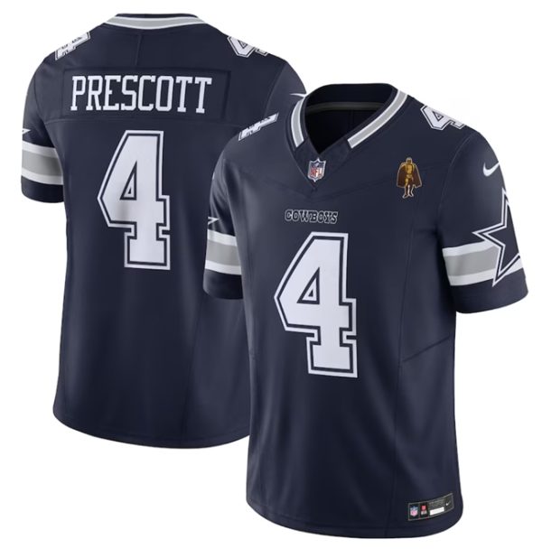 Men Dallas Cowboys #4 Dak Prescott Navy 2023 F.U.S.E. With Walter Payton Patch Vapor Limited Football Stitched Jersey