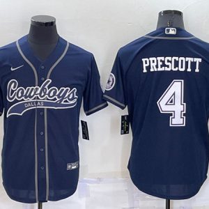 Men Dallas Cowboys #4 Dak Prescott Navy Cool Base Stitched Baseball Jersey