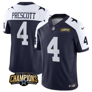 Men Dallas Cowboys #4 Dak Prescott Navy/White 2023 F.U.S.E. NFC East Champions Patch Football Stitched Jersey