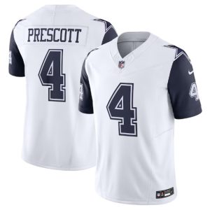 Men Dallas Cowboys #4 Dak Prescott White 2023 F.U.S.E. Vapor Limited Stitched Football Jersey