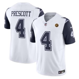 Men Dallas Cowboys #4 Dak Prescott White 2023 F.U.S.E. With John Madden Patch Vapor Limited Football Stitched Jersey