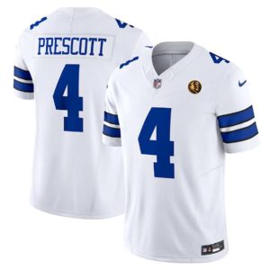 Men Dallas Cowboys #4 Dak Prescott White 2023 F.U.S.E. With John Madden Patch Vapor Limited Football Stitched Jersey