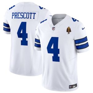 Men Dallas Cowboys #4 Dak Prescott White 2023 F.U.S.E. With Walter Payton Patch Vapor Limited Football Stitched Jersey