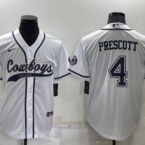 Men Dallas Cowboys #4 Dak Prescott White Cool Base Stitched Baseball Jersey