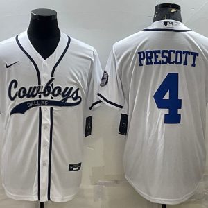 Men Dallas Cowboys #4 Dak Prescott White With Patch Cool Base Stitched Baseball Jersey