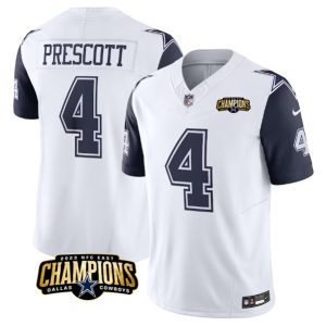 Men Dallas Cowboys #4 Dak Prescott White/Navy 2023 F.U.S.E. NFC East Champions Patch Football Stitched Jersey