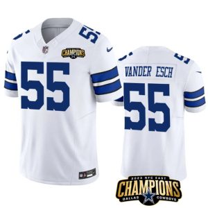 Men Dallas Cowboys #55 Leighton Vander Esch White 2023 F.U.S.E. NFC East Champions Patch Football Stitched Jersey