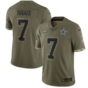 Men Dallas Cowboys #7 Trevon Diggs 2022 Olive Salute To Service Limited Stitched Jersey