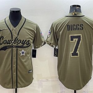 Men Dallas Cowboys #7 Trevon Diggs 2022 Olive Salute to Service Cool Base Stitched Baseball Jersey