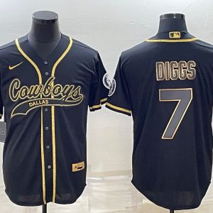 Men Dallas Cowboys #7 Trevon Diggs Black Gold With Patch Cool Base Stitched Baseball Jersey