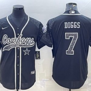 Men Dallas Cowboys #7 Trevon Diggs Black Reflective With Patch Cool Base Stitched Baseball Jersey