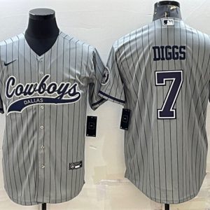 Men Dallas Cowboys #7 Trevon Diggs Gray With Patch Cool Base Stitched Baseball Jersey