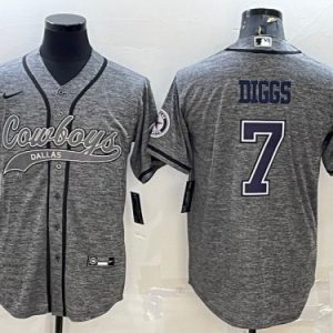 Men Dallas Cowboys #7 Trevon Diggs Gray With Patch Cool Base Stitched Baseball Jersey