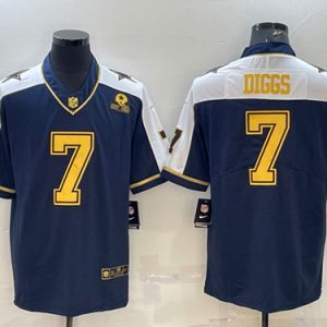 Men Dallas Cowboys #7 Trevon Diggs Navy Gold Edition With 1960 Patch Limited Stitched Football Jersey