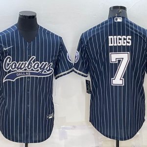 Men Dallas Cowboys #7 Trevon Diggs Navy With Patch Cool Base Stitched Baseball Jersey