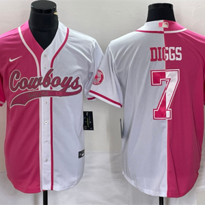 Men Dallas Cowboys #7 Trevon Diggs Pink/White Split Cool Base Stitched Baseball Jersey