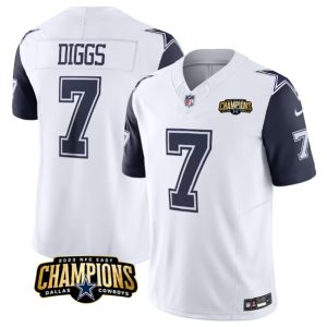 Men Dallas Cowboys #7 Trevon Diggs White/Navy 2023 F.U.S.E. NFC East Champions Patch Football Stitched Jersey