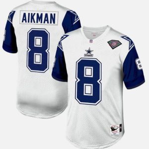 Men Dallas Cowboys #8 Troy Aikman White 1996 Throwback Football Stitched Jersey