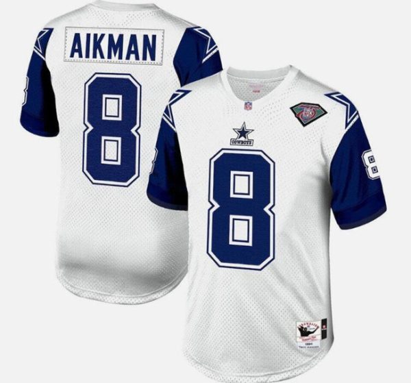 Men Dallas Cowboys #8 Troy Aikman White 1996 Throwback Football Stitched Jersey