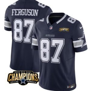 Men Dallas Cowboys #87 Jake Ferguson Navy 2023 F.U.S.E. NFC East Champions Patch Football Stitched Jersey