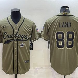 Men Dallas Cowboys #88 CeeDee Lamb 2022 Olive Salute to Service Cool Base Stitched Baseball Jersey