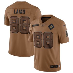 Men Dallas Cowboys #88 CeeDee Lamb 2023 Brown Salute To Service Limited Football Stitched Jersey