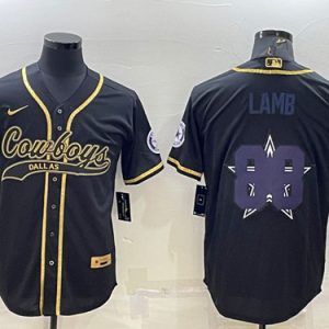 Men Dallas Cowboys #88 CeeDee Lamb Black Gold Team Big Logo With Patch Cool Base Stitched Baseball Jersey