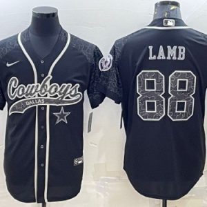 Men Dallas Cowboys #88 CeeDee Lamb Black Reflective With Patch Cool Base Stitched Baseball Jersey