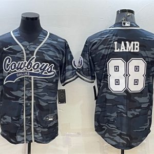 Men Dallas Cowboys #88 CeeDee Lamb Gray Camo With Patch Cool Base Stitched Baseball Jersey