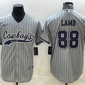 Men Dallas Cowboys #88 CeeDee Lamb Gray With Patch Cool Base Stitched Baseball Jersey