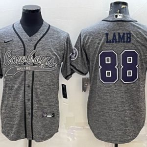 Men Dallas Cowboys #88 CeeDee Lamb Gray With Patch Cool Base Stitched Baseball Jersey