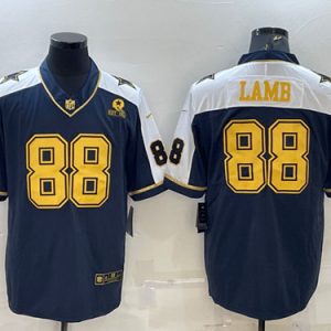 Men Dallas Cowboys #88 CeeDee Lamb Navy Gold Edition With 1960 Patch Limited Stitched Football Jersey