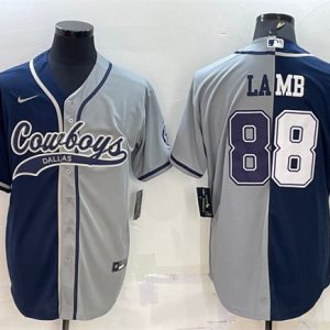 Men Dallas Cowboys #88 CeeDee Lamb Navy/Gray Split With Patch Cool Base Stitched Baseball Jersey