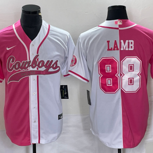 Men Dallas Cowboys #88 CeeDee Lamb Pink/White Split Cool Base Stitched Baseball Jersey