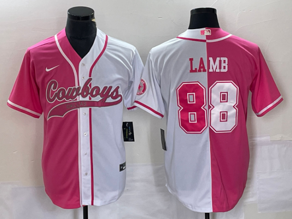 Men Dallas Cowboys #88 CeeDee Lamb Pink/White Split Cool Base Stitched Baseball Jersey