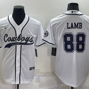 Men Dallas Cowboys #88 CeeDee Lamb White Cool Base Stitched Baseball Jersey