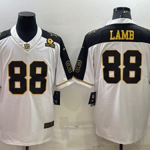 Men Dallas Cowboys #88 CeeDee Lamb White Gold Edition With 1960 Patch Limited Stitched Football Jersey