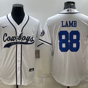 Men Dallas Cowboys #88 CeeDee Lamb White With Patch Cool Base Stitched Baseball Jersey