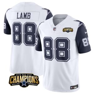 Men Dallas Cowboys #88 CeeDee Lamb White/Navy 2023 F.U.S.E. NFC East Champions Patch Football Stitched Jersey