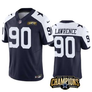 Men Dallas Cowboys #90 DeMarcus Lawrence Navy/White 2023 F.U.S.E. NFC East Champions Patch Football Stitched Jersey