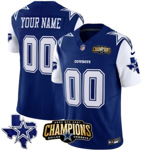 Men Dallas Cowboys Active Player Custom Blue/White 2023 F.U.S.E. NFC East Champions Patch Football Stitched Jersey