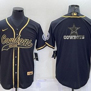 Men Dallas Cowboys Black Gold Team Big Logo With Patch Cool Base Stitched Baseball Jersey