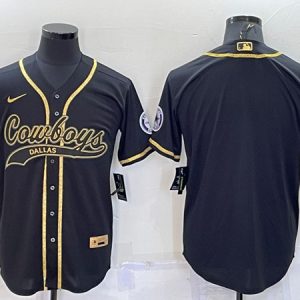 Men Dallas Cowboys Black Gold With Patch Cool Base Stitched Baseball Jersey